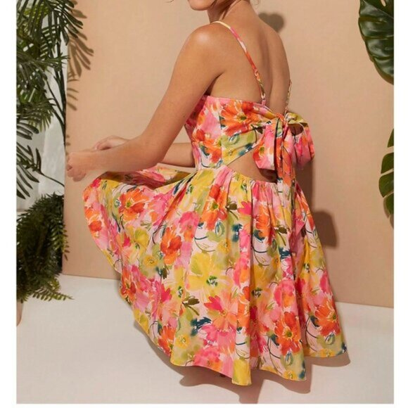 Floral Pleated Tie Back Cami Dress - Picture 3 of 3